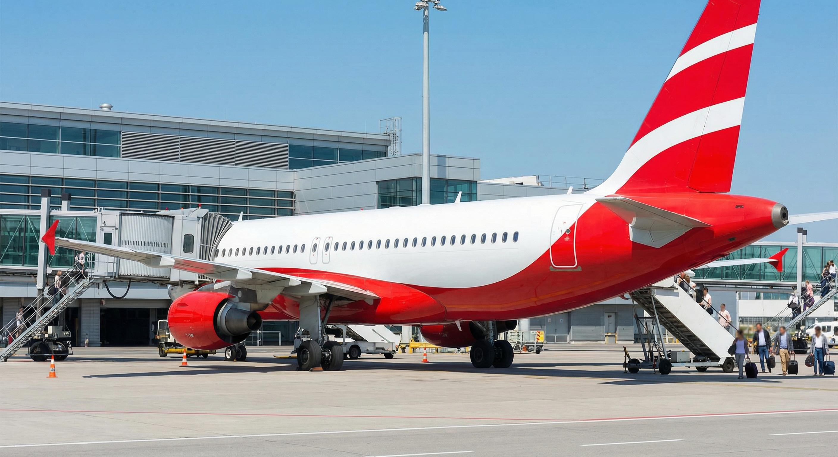 Austrian Airlines Flugzeug am Gate Wien-Schwechat mit verspäteten Passagieren