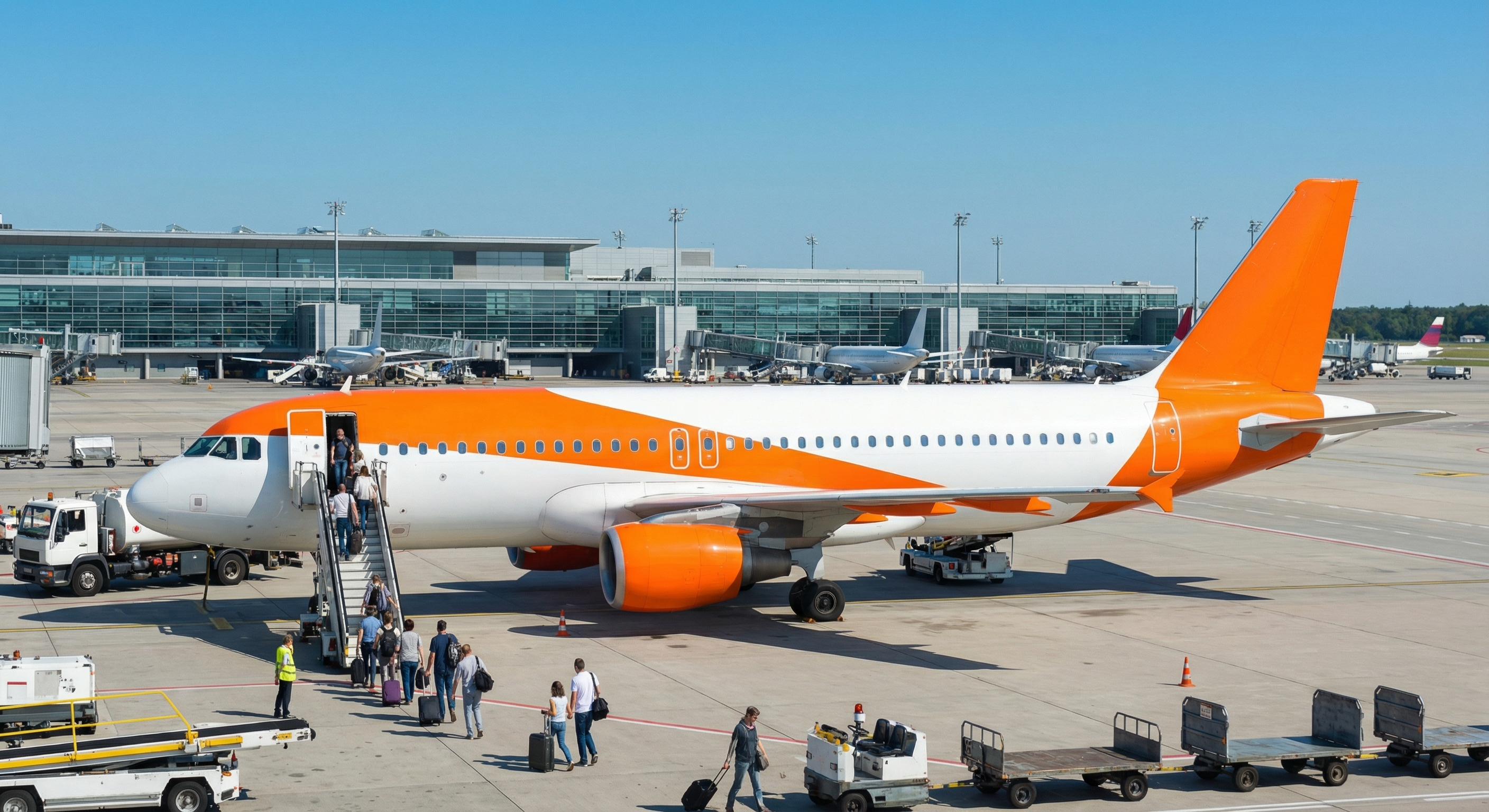 EasyJet Flugzeug am Gate mit wartenden Passagieren bei Verspätung