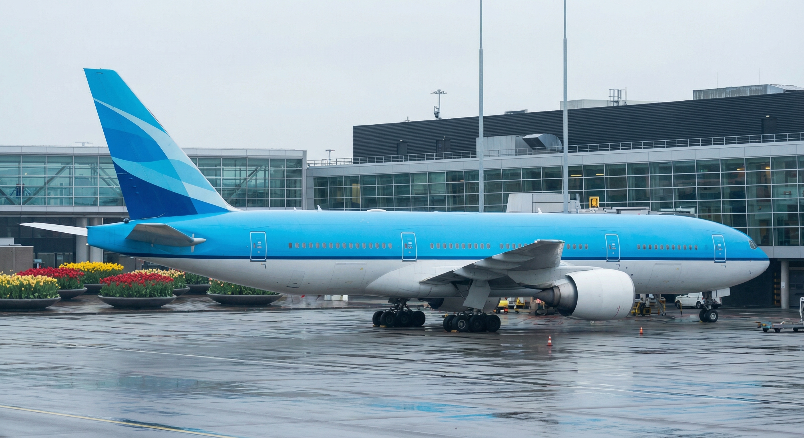 KLM Flugzeug am Amsterdam Schiphol Flughafen bei Verspätung