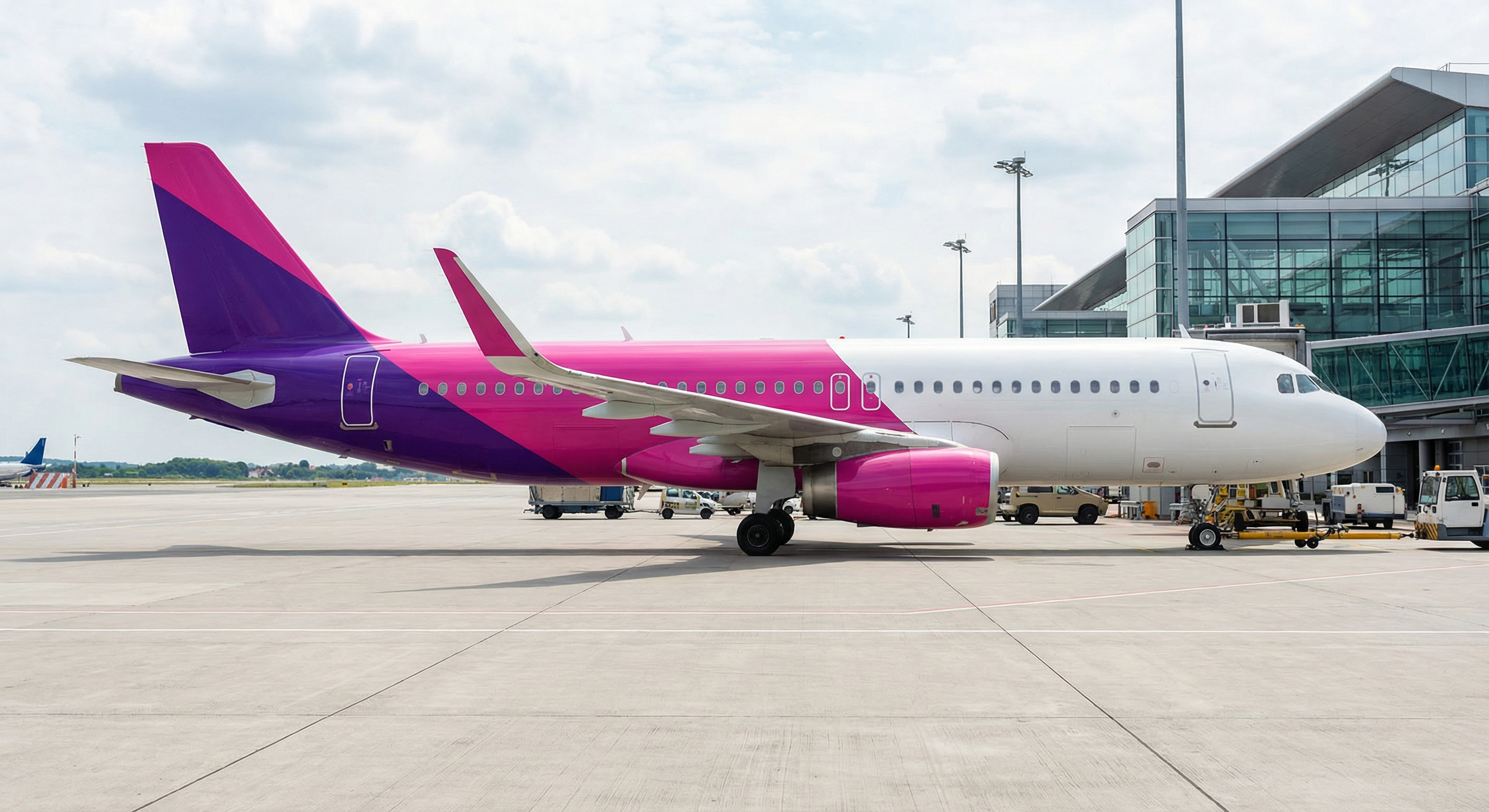 Wizz Air Flugzeug am Gate mit wartenden Passagieren