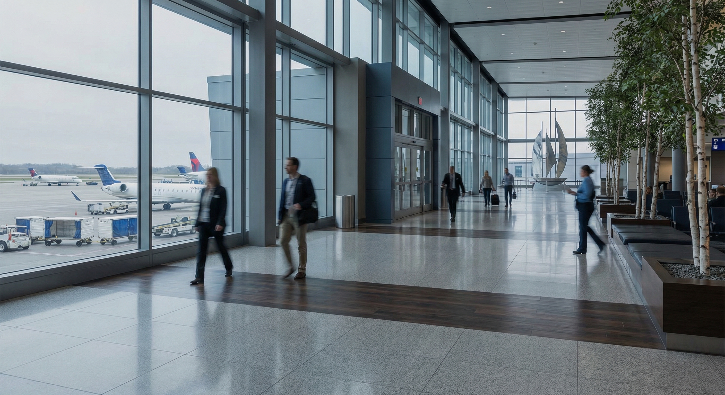 Hamburg Airport Terminal mit wartenden Passagieren bei Flugverspätung