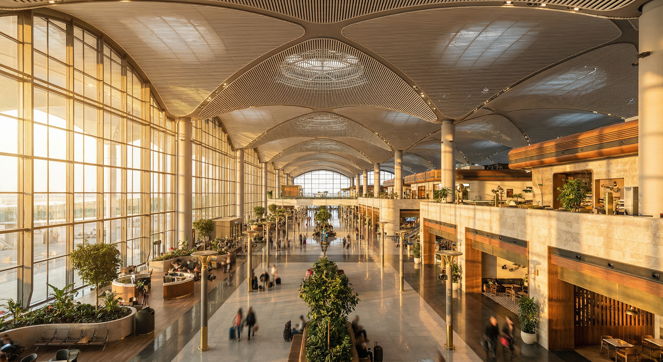 Istanbul Airport Terminal mit Turkish Airlines Flugzeugen bei Verspätung