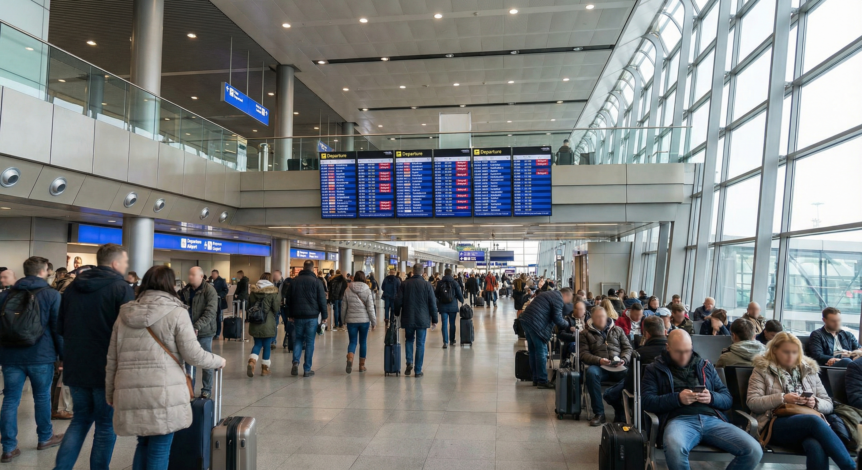 Flughafen Wien-Schwechat Terminal mit wartenden Passagieren