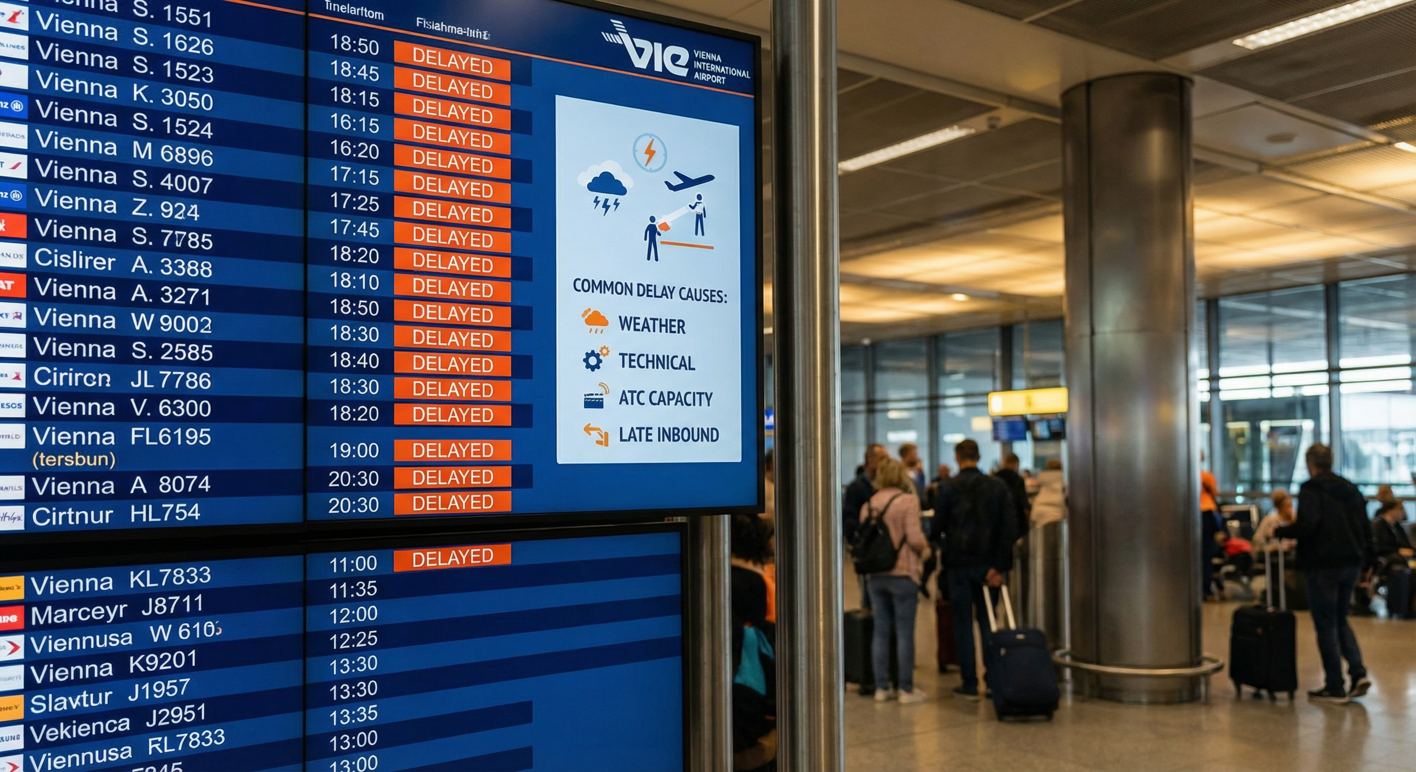 Verspätungsanzeige am Flughafen Wien-Schwechat
