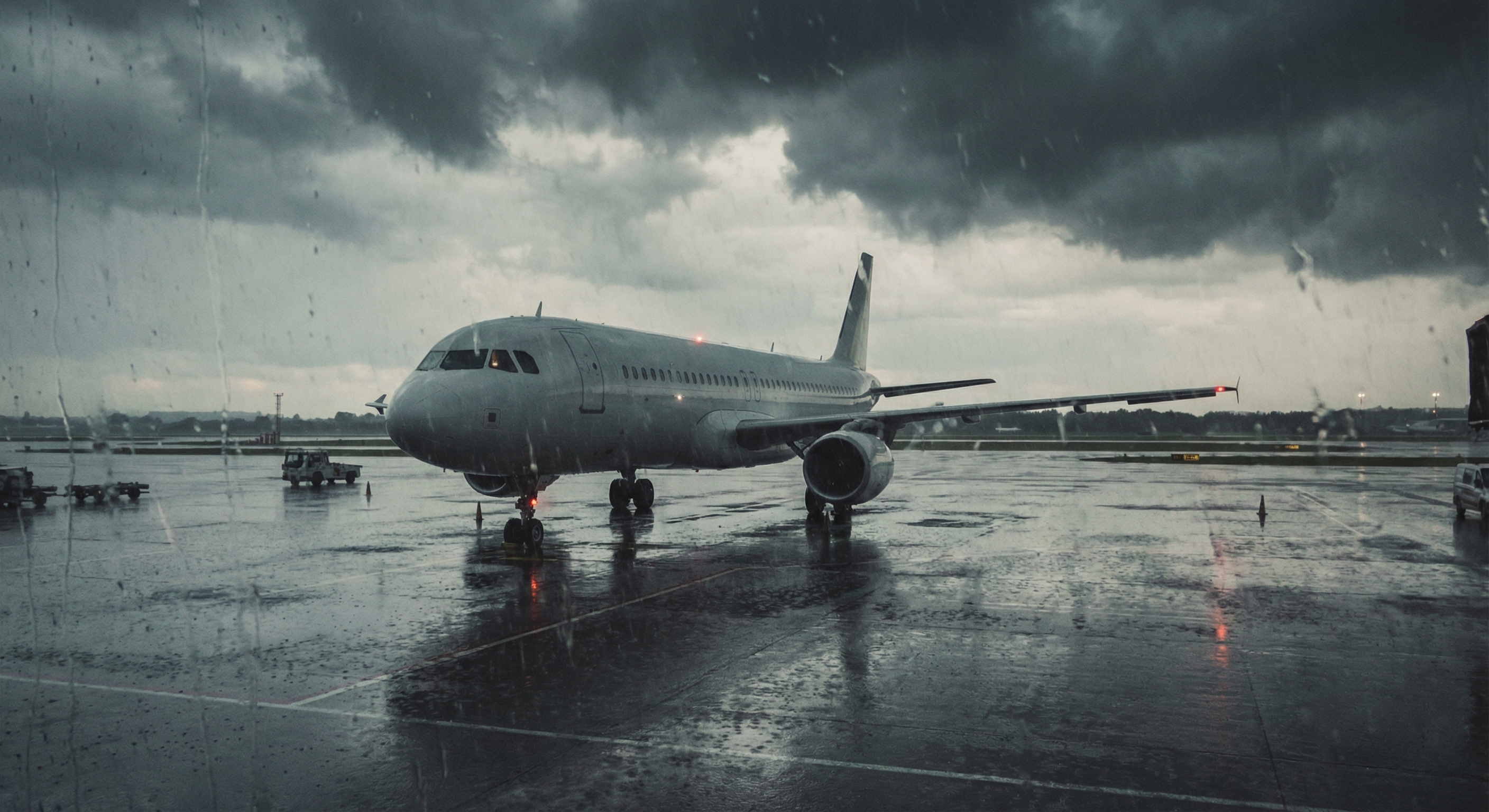 Flugzeug bei schlechtem Wetter auf dem Rollfeld